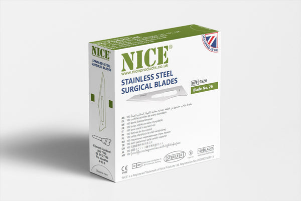 NICE No.26 Sterile Stainless Steel Surgical Blades SS26 (Box of 100)