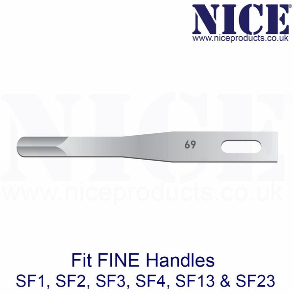25 x NICE FINE 69 Sterile Stainless Steel Chisel Blades FS69 for Plastic & Reconstructive Surgery