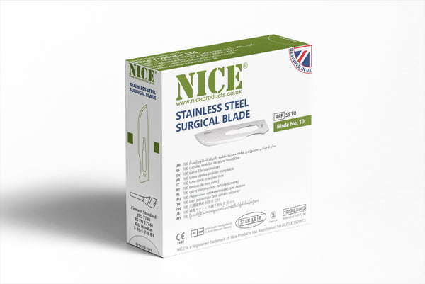 NICE No.10 Sterile Stainless Steel Surgical Blades SS10 (Box of 100)