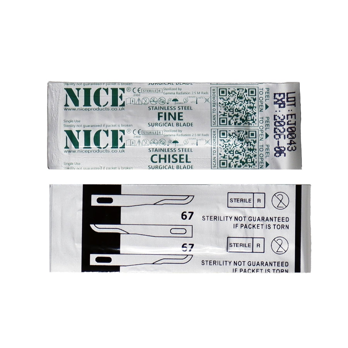 25 x NICE FINE 67 Sterile Stainless Steel Chisel Blades FS67 for Plast ...