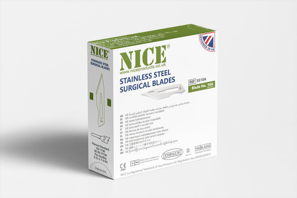 NICE No.10A Sterile Stainless Steel Surgical Blades SS10A (Box of 100)