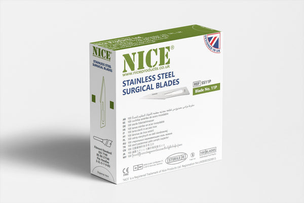 NICE No.11P Sterile Stainless Steel Surgical Blades SS11P (Box of 100)
