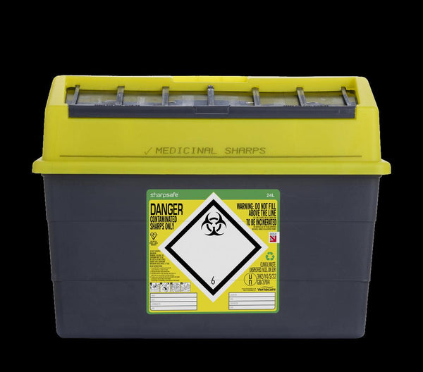 24 Litre Protected Access Yellow Sharps Container (Pack of 2) - HandyProducts.co.uk