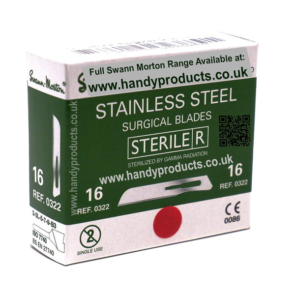 Swann Morton No 16 Sterile Stainless Steel Blades 0322 (Pack of 100)