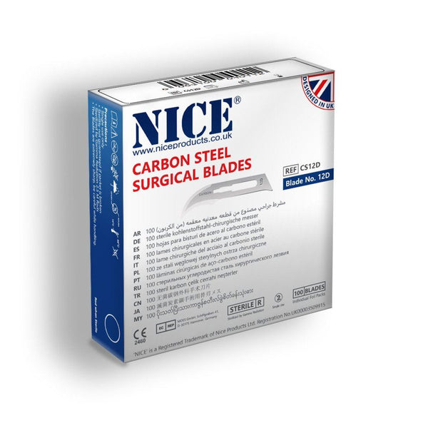 NICE No.12D Sterile Carbon Steel Surgical Blades CS12D (Box of 100)