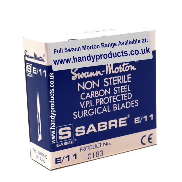 Swann Morton Sabre No E11 Non Sterile Carbon Steel Blades 0183 (Pack of 100)