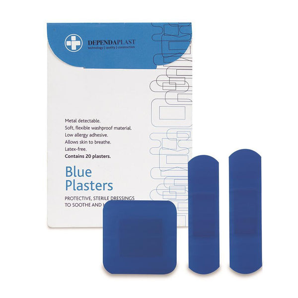 Assorted Blue Metal Detectable Plasters Sterile Pack of 20 (Single Pack) - HandyProducts.co.uk