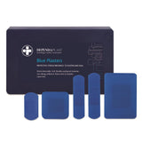 Blue Plasters in Blue Plastic Box. Assorted (Box of 120) - HandyProducts.co.uk