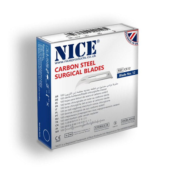 NICE No.12 Sterile Carbon Steel Surgical Blades CS12 (Box of 100)