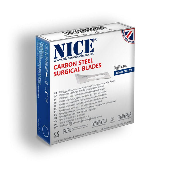 NICE No.9 Sterile Carbon Steel Surgical Blades CS09 (Box of 100)