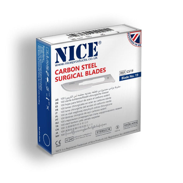 NICE No.19 Sterile Carbon Steel Surgical Blades CS19 (Box of 100)