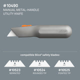 Slice 10490 Manual Metal-Handle Utility Knife Grey/Orange - HandyProducts.co.uk