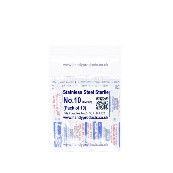 Swann Morton No 10 Sterile Stainless Steel Blades 0301 (Pack of 10) - HandyProducts.co.uk