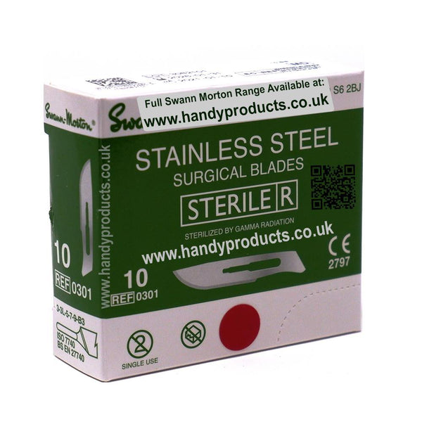 Swann Morton No 10 Sterile Stainless Steel Blades 0301 (Pack of 100) - HandyProducts.co.uk