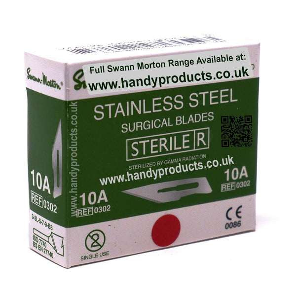 Swann Morton No 10A Sterile Stainless Steel Blades 0302 (Pack of 100) - HandyProducts.co.uk
