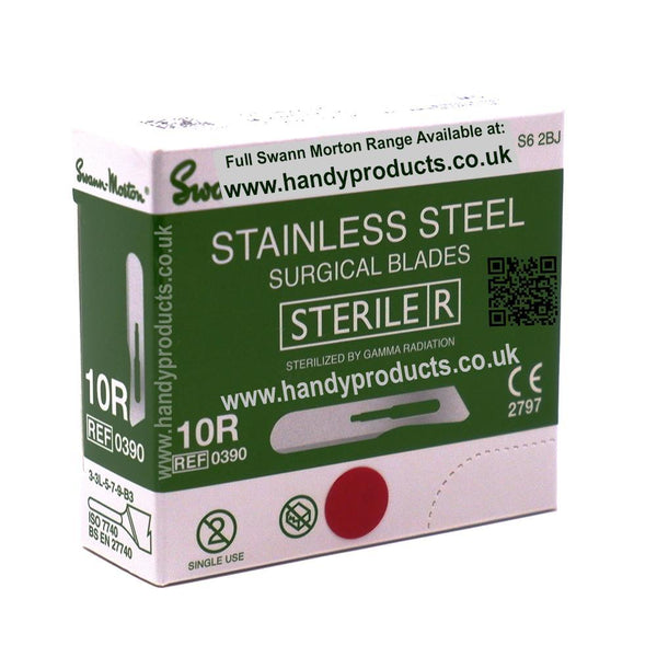 Swann Morton No 10R Sterile Stainless Steel Blades 0390 (Pack of 100) - HandyProducts.co.uk