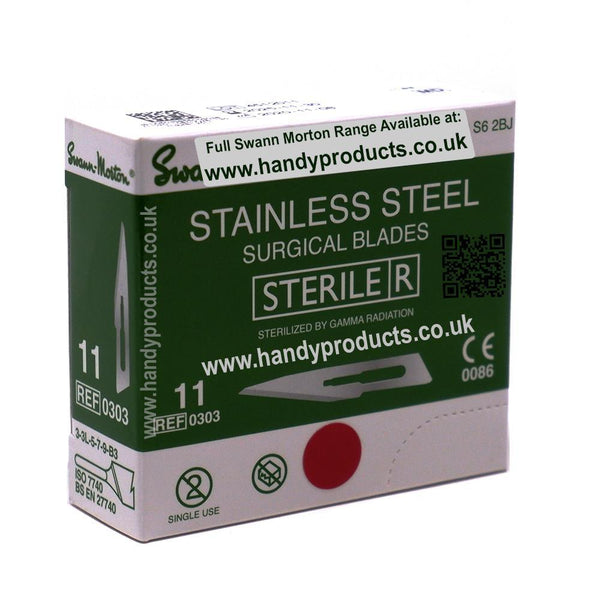 Swann Morton No 11 Sterile Stainless Steel Blades 0303 (Pack of 100) - HandyProducts.co.uk