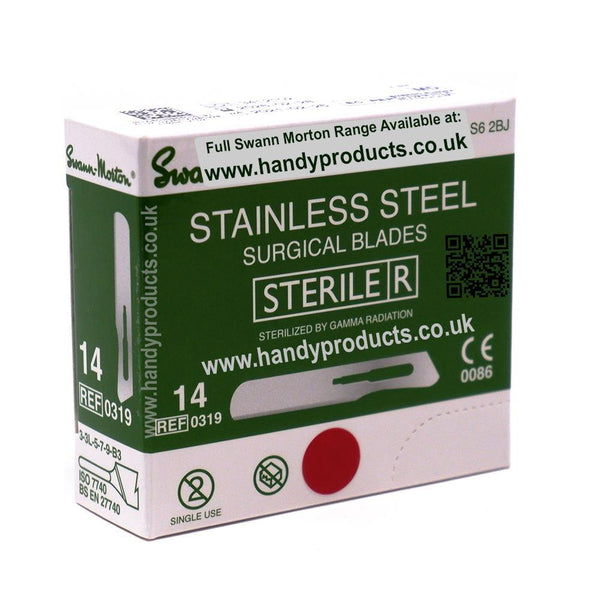 Swann Morton No 14 Sterile Stainless Steel Blades 0319 (Pack of 100) - HandyProducts.co.uk