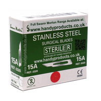 Swann Morton No 15A Sterile Stainless Steel Blades 0320 (Pack of 100) - HandyProducts.co.uk