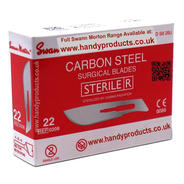Swann Morton No 22 Sterile Carbon Steel Blades 0208 (Pack of 100) - HandyProducts.co.uk