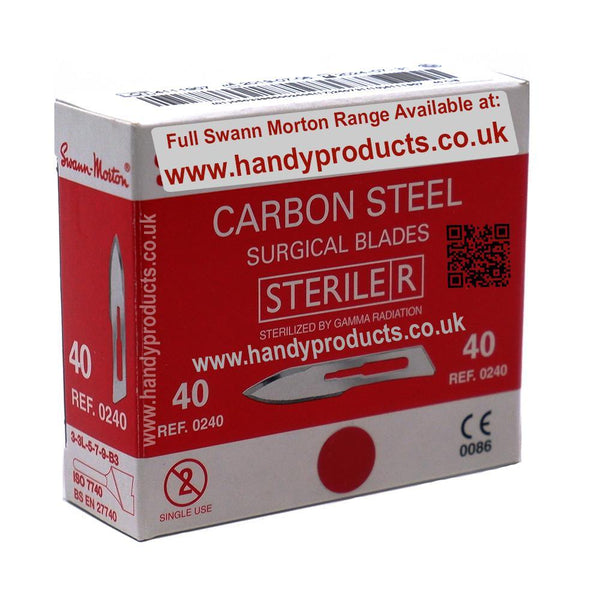 Swann Morton No 40 Sterile Carbon Steel Blades 0240 (Pack of 100) - HandyProducts.co.uk