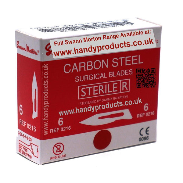 Swann Morton No 6 Sterile Carbon Steel Blades 0216 (Pack of 100) - HandyProducts.co.uk