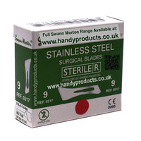 Swann Morton No 9 Sterile Stainless Steel Blades 0317 (Pack of 100) - HandyProducts.co.uk