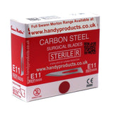 Swann Morton No E11 Sterile Carbon Steel Blades 0225 (Pack of 100) - HandyProducts.co.uk