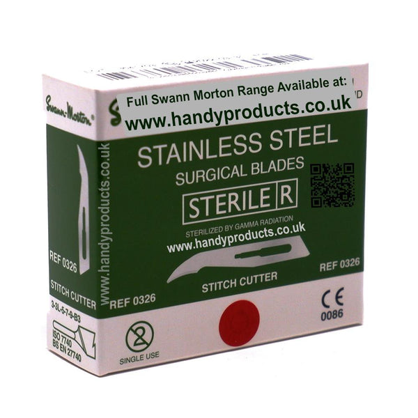 Swann Morton Stitch Cutters No 3 Fitment Sterile Stainless Steel Blades 0326 (Pack of 100) - HandyProducts.co.uk